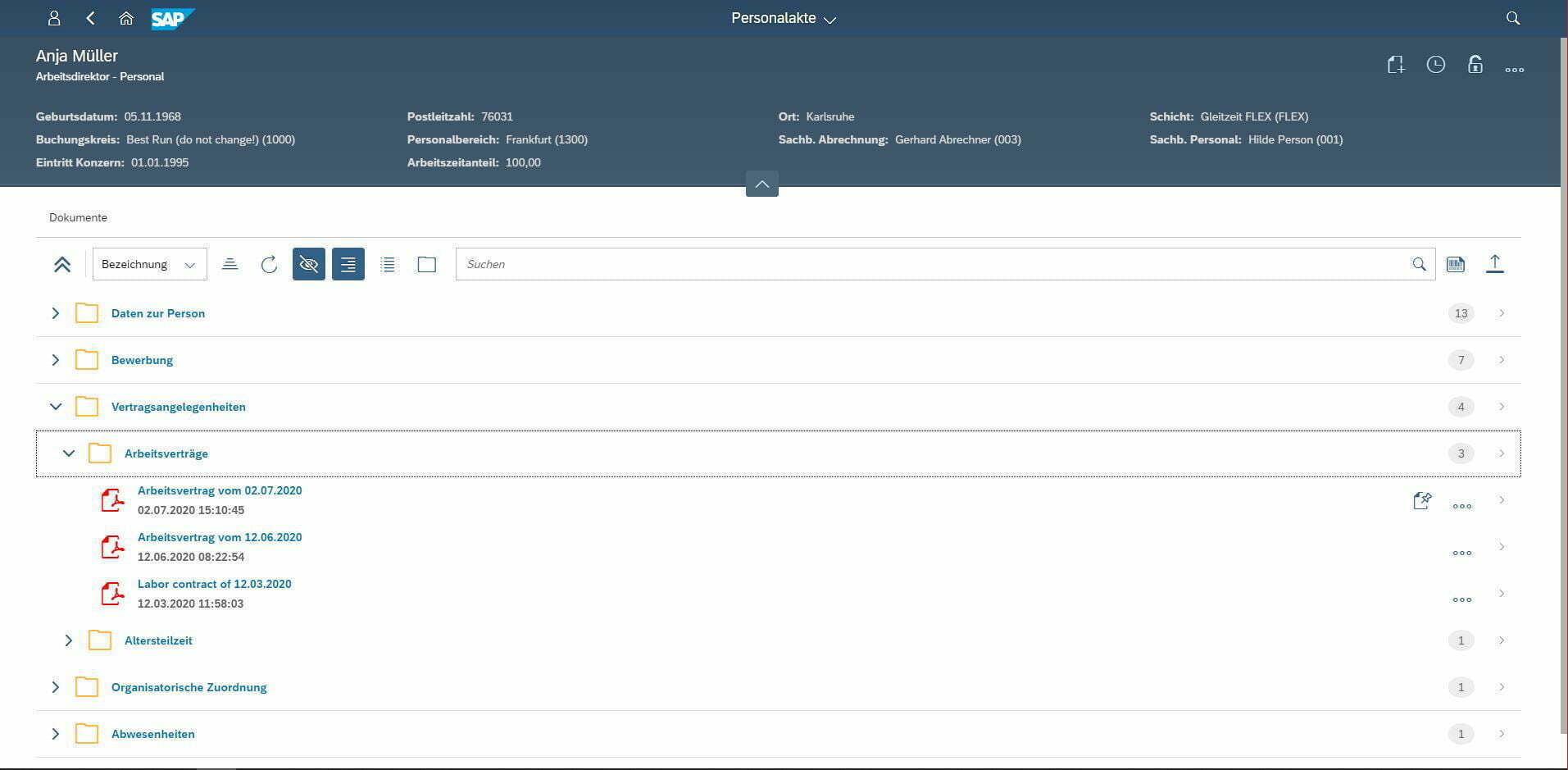 SAP FIORI applications. Here is an example of a personnel file.