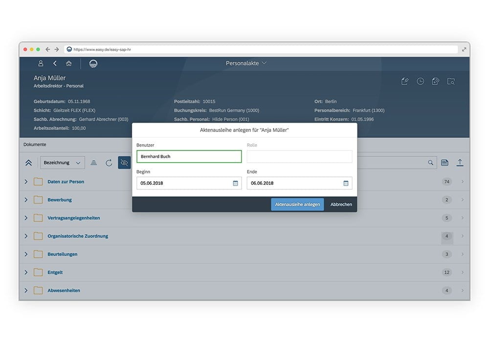 Viewing the personnel file in SAP