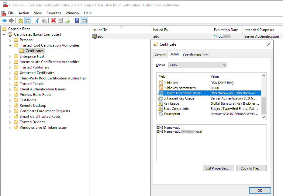 2.2 Zertifikat des Active Directory Controllers