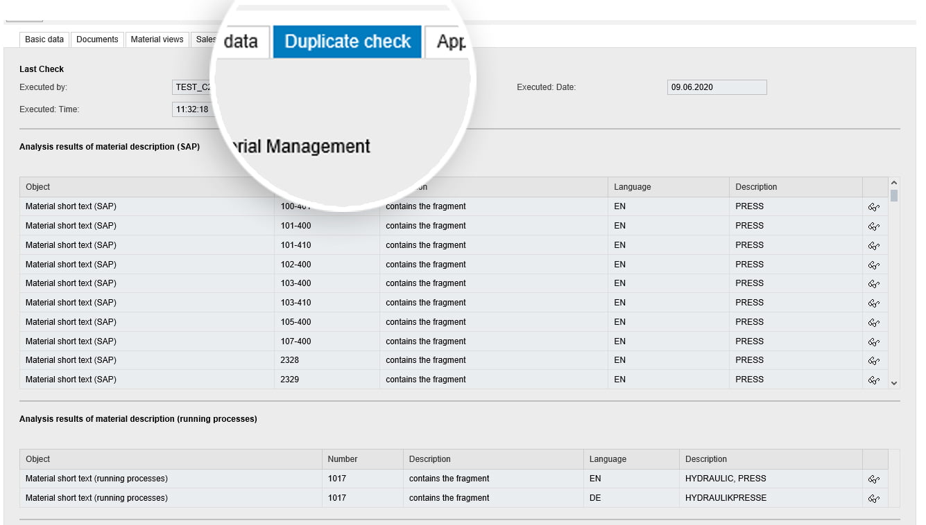 Fully automated SAP Material Management duplicate check