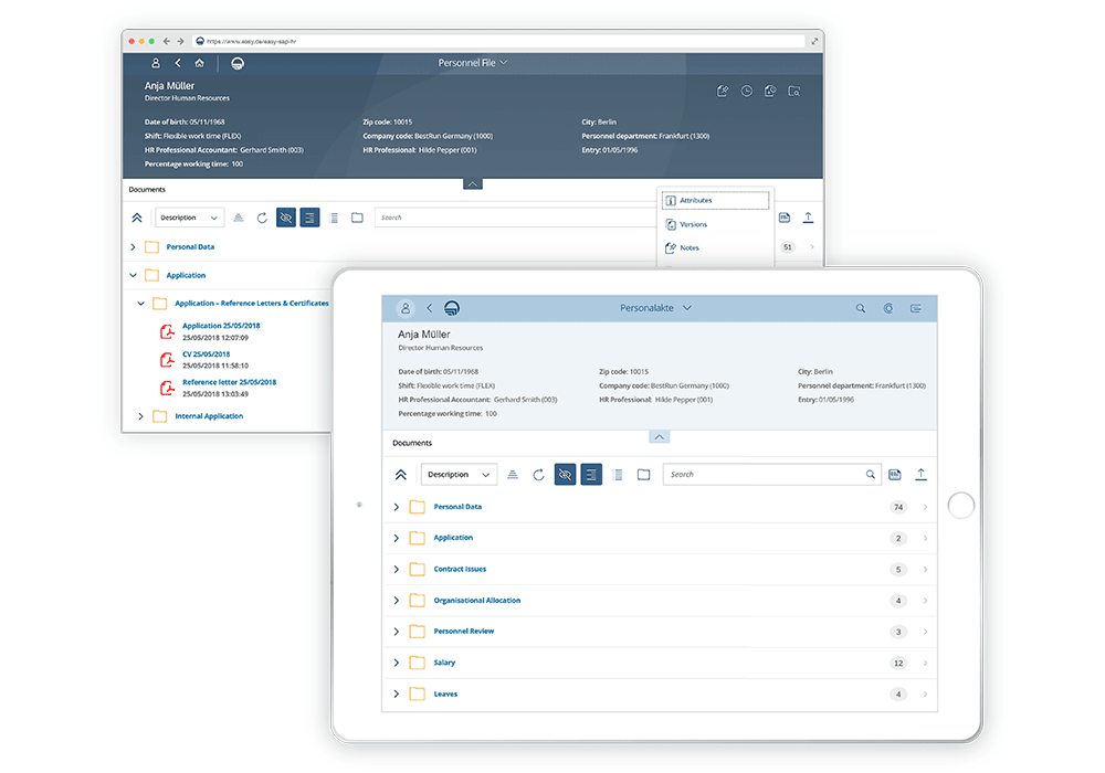 Bidirectional access to the digital personnel file in SAP