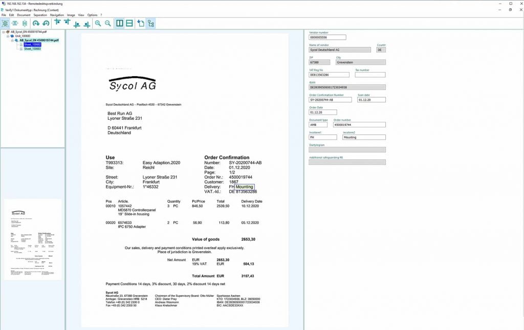 goods receipt control of the Incoterms of the order confirmation is shown.