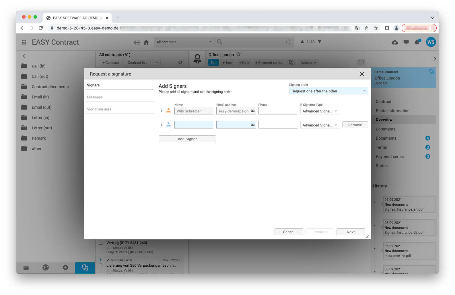 Select the signers and countersigners in EASY Contract.